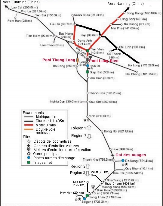 Carte du chemin de fer de train au Vietnam