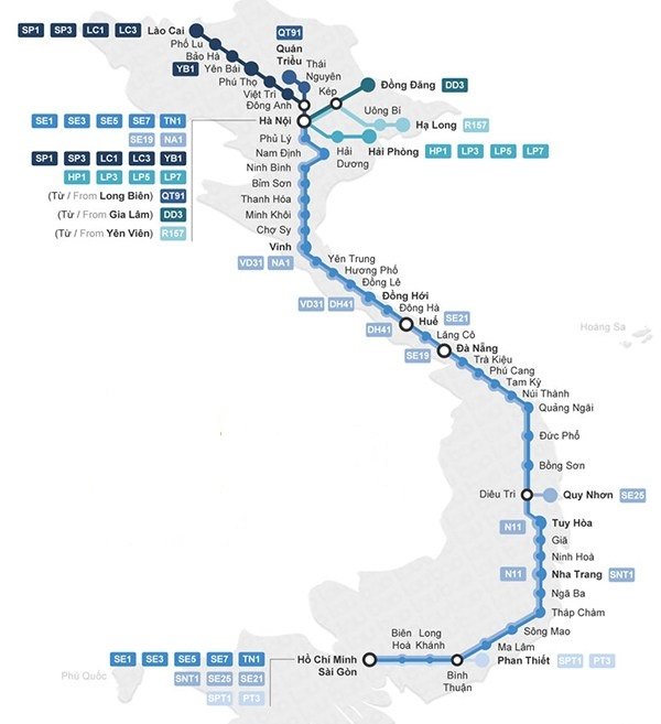 Carte et histoire ligne chemin de fer du Train au Vietnam